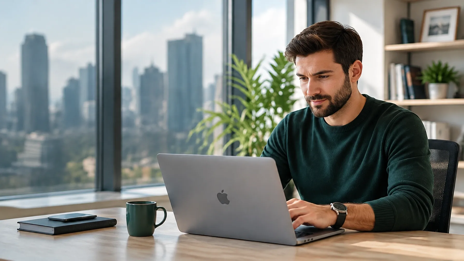 Entrepreneur working on his online business from a modern office